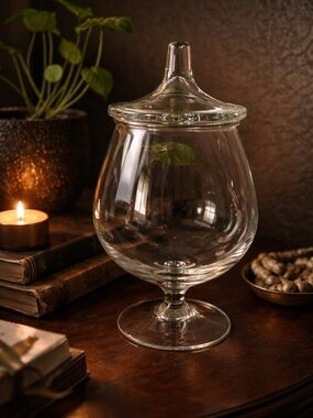 Elegant Clear Glass Apothecary Jar with Lid 8.5” Footed Canister Decor